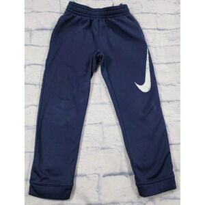 Nike BOYS M 5-6 Therma-Fit Sweatpants Navy Blue Soild Fleece Lined Straight Warm